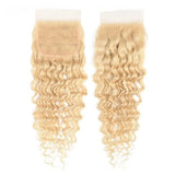 #613 Deep Wave 4x4 Human Hair Blonde Transparent Closure